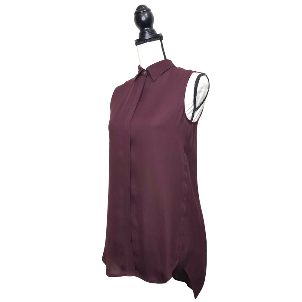 J. Crew Top Sheer Purple Plum Collared Chiffon Tank High Low Tunic 0